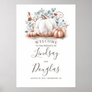 Poster Rose Gold Pumpkins Fall Wedding Welcome Sign