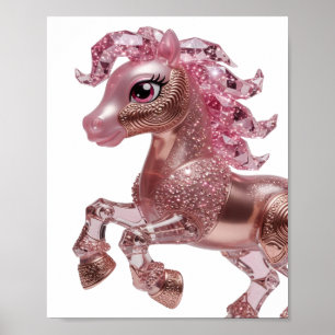 Poster Rose Gold Rose Gold Licorne Rose Argentée Texte 3D