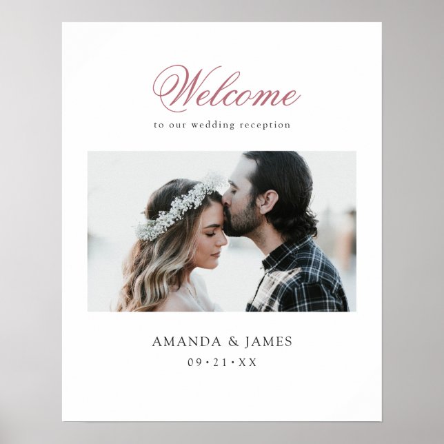 Poster Rose Gold Script Photo Mariage Réception Bienvenue (Devant)