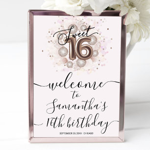 Poster Rose Gold Sweet 16 Anniversaires Ballons rose Affi