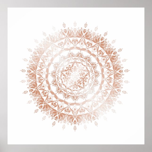 Poster Rose Gold White Damask Mandala (Devant)