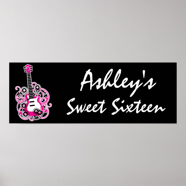 Poster rose Guitar Rock Star Sweet 16 Banner (Devant)