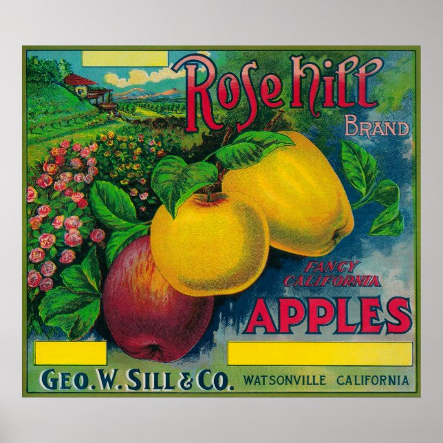 Poster Rose Hill Apple Crate LabelWatsonville, CA (Devant)