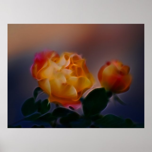 Poster Rose jaune avec rose et sens (Devant)