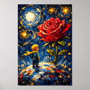 Poster Rose La Nuit Étoilée Art Le Petit Prince Peinture