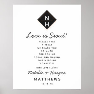 Poster Rose moderne Gold Love is Sweet Treat Mariage Sign