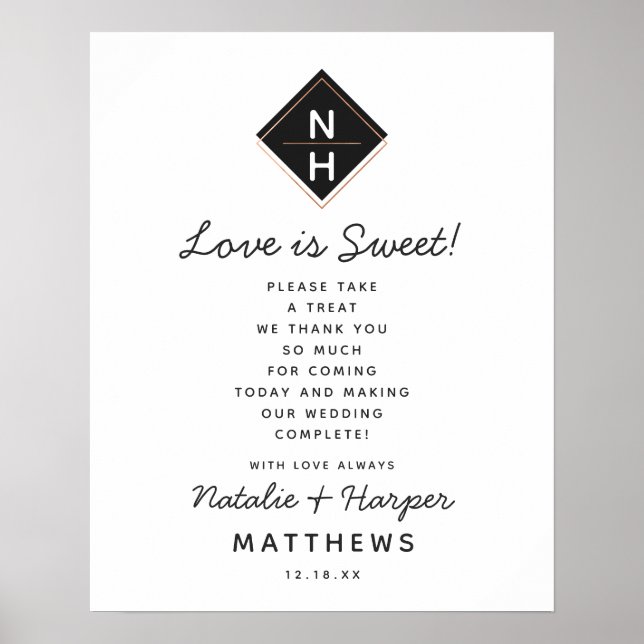Poster Rose moderne Gold Love is Sweet Treat Mariage Sign (Devant)