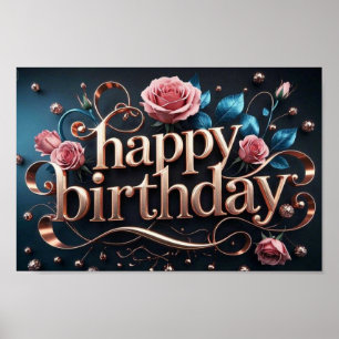 Poster Rose or anniversaire luxueux élégant extravagant