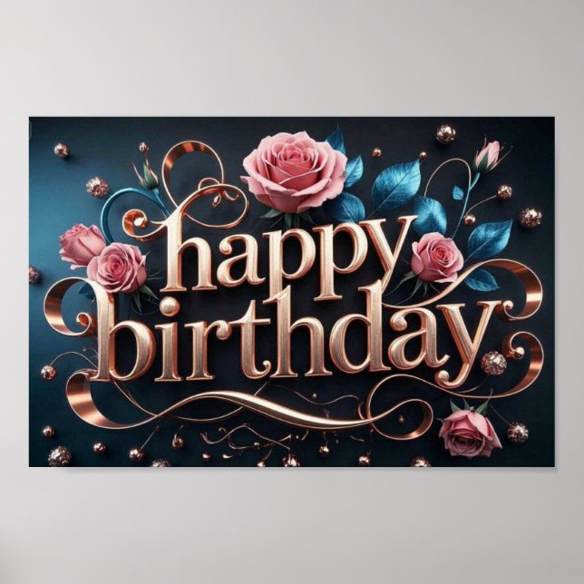 Poster Rose or anniversaire luxueux élégant extravagant (Devant)
