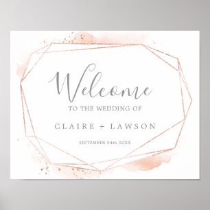 Poster Rose or aquarelle Mariage géométrique Bienvenue