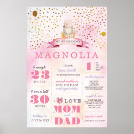 Poster rose & or Boho Anniversaire Statistiques Mi