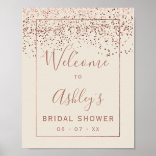 Poster Rose or confetti ivoire douche nuptiale bienvenue