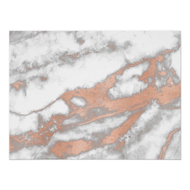 Poster Rose or cuivre blanc gris pierre marbre Carrara (Devant)