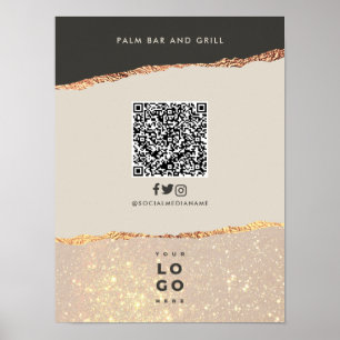 Poster Rose or noir élégant menu prix QR code
