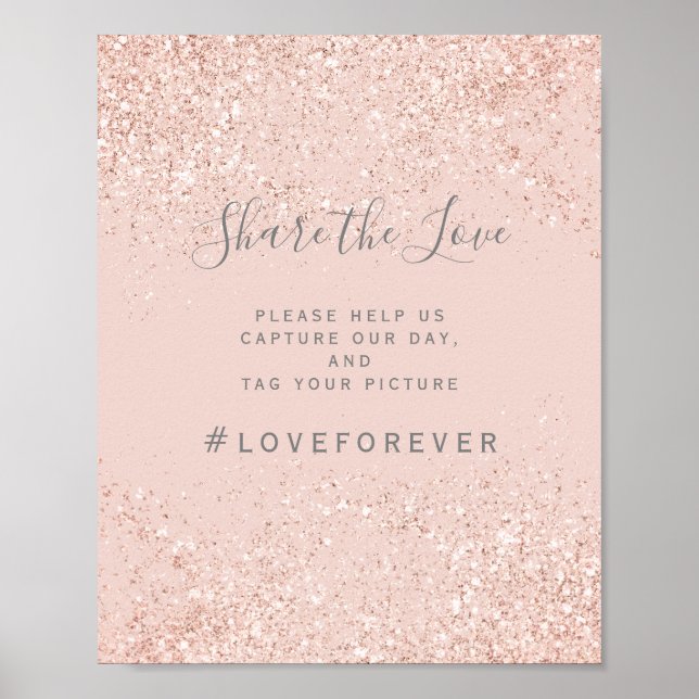 Poster Rose or parties scintillant bleu rose mariage sign (Devant)