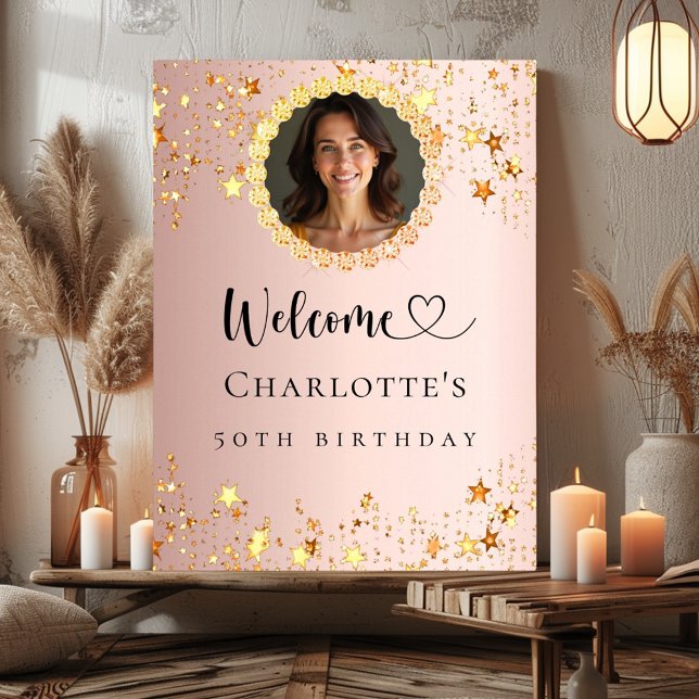 Poster Rose or photo diamants anniversaire fête bienvenue (Créateur téléchargé)