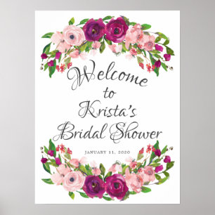 Poster Rose Pâle & Marsala Floral Bienvenue Enterrement d
