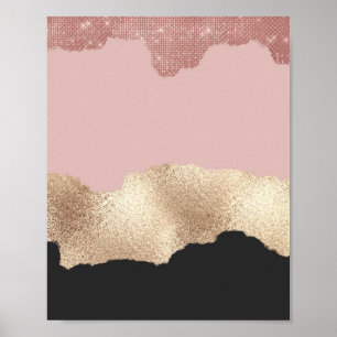 Poster Rose Parties scintillant or noir rose Abstrait Gir