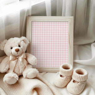 Poster Rose pastel et gingham blanc