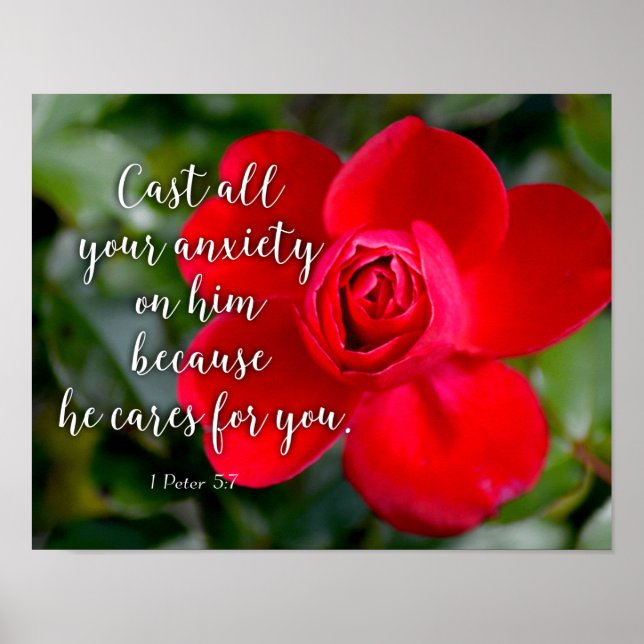 Poster Rose Posez toute votre angoisse Bible chrétienne V (Devant)