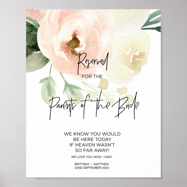 Poster Rose Poudré Parents de la Mariée en Mémoire Affect (Devant)