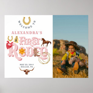 Poster Rose Premier Rodéo Baby Girl 1er anniversaire Bien