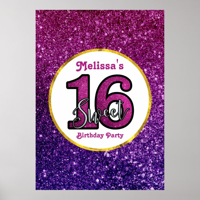 Poster Rose & Purple Sweet 16 Parties scintillant étincel (Devant)