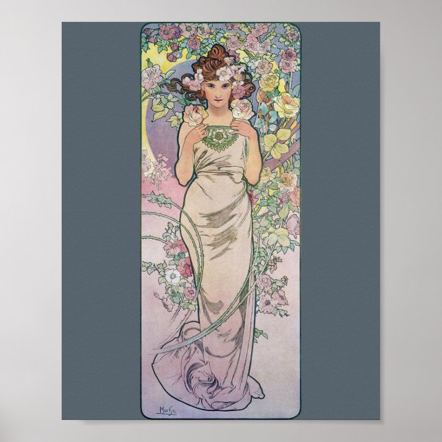Poster Rose (Quatre Fleurs), Alphonse Mucha (Devant)