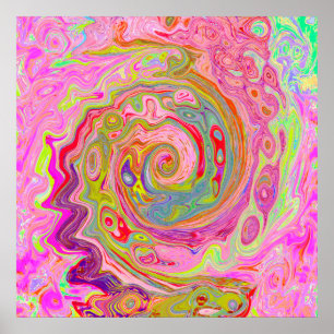 Poster Rose rétro, jaune et magenta Art abstrait groovy