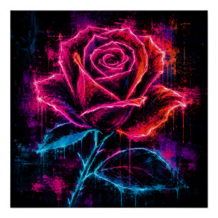 Poster Rose Rétro Néon