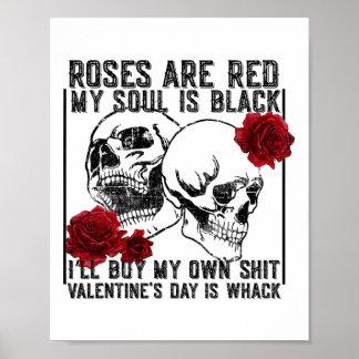 Poster Rose rétro sont rouge Mon âme est noir squelette a