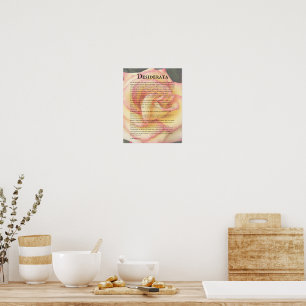 Poster Rose rose et jaune et poème Desiderata