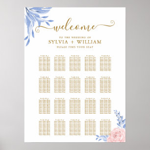 Poster Rose rose Floral Or Blue Mariage Cartes de siège