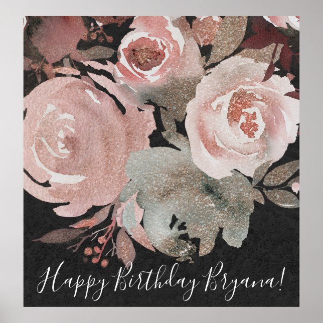 Poster Rose rose glitter roses sombre floral glamour mari (Devant)