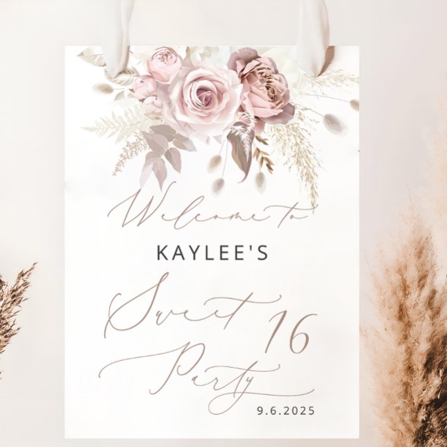 Poster Rose rose pâle rose pâle 16 Anniversaire Bienvenue (Créateur téléchargé)