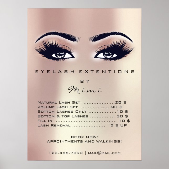 Poster Rose rose Pêche peau maquillage yeux cils prix (Devant)