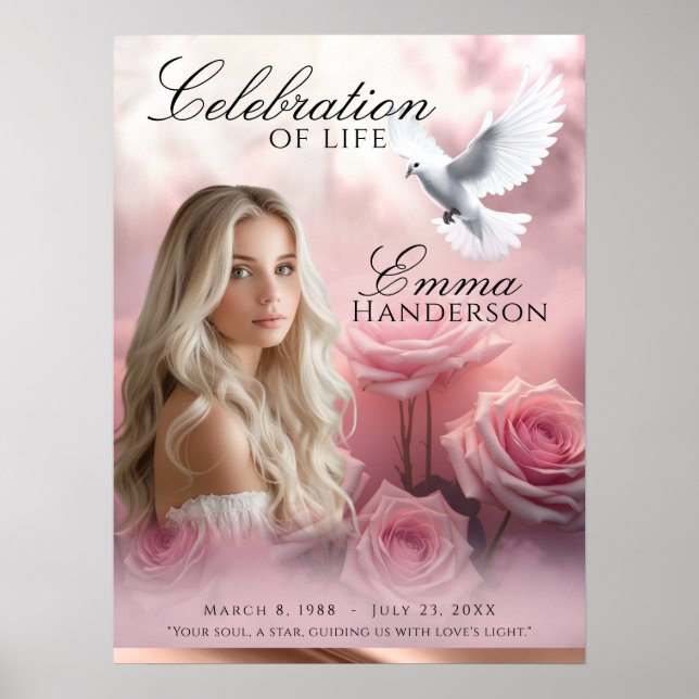 Poster Rose rose Roses et Rose Gold Funérailles signe d'a (Devant)