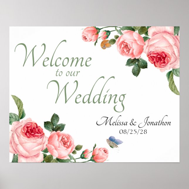 Poster Rose rose rougissant Floral Mariage élégant (Devant)