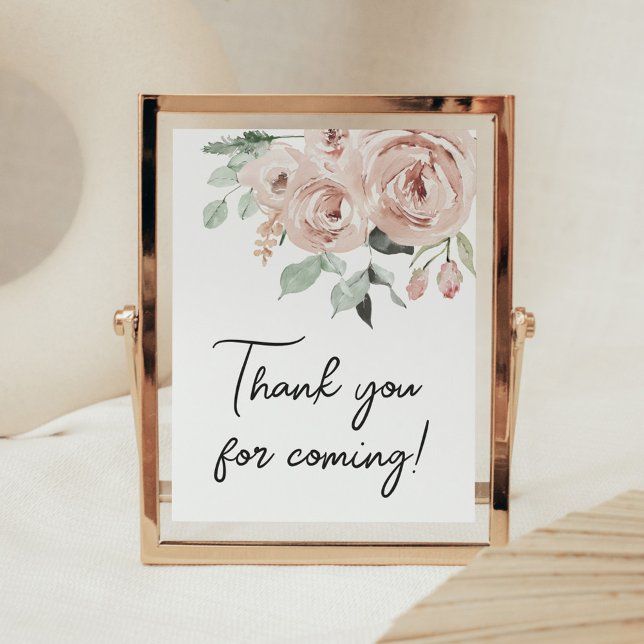 Poster Rose rose rousse C'est une fille Merci pour venir (It's a Girl Dusty Pink Rose Baby Shower Thank you for Coming Sign)