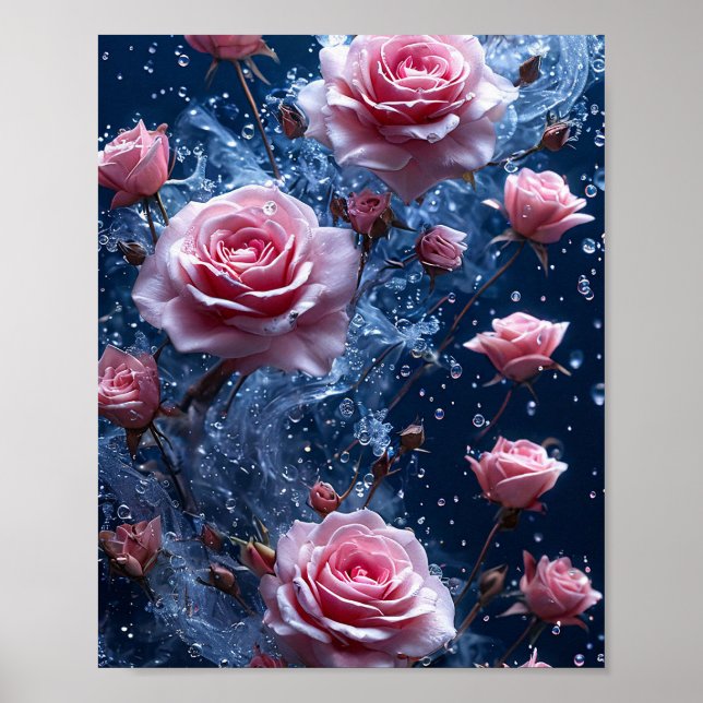 Poster Rose roses Art floral mural Moody (Devant)