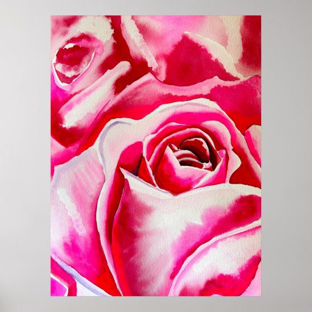 Poster Rose roses romantique aquarelle art (Devant)