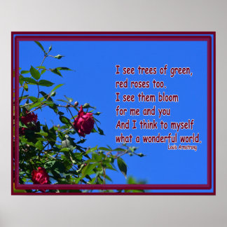 Poster Rose rouge avec citation de Louie Armstrong