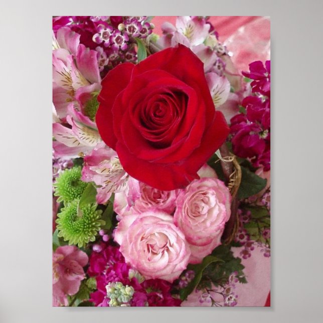 Poster Rose rouge avec fleurs et Roses agrafés (Devant)