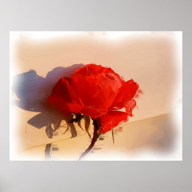 Poster Rose rouge avec huile de givre Peinture Art numéri (Devant)