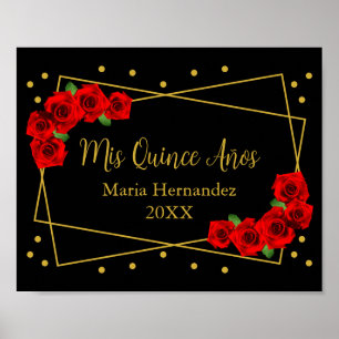 Poster Rose rouge Noir et or Quinceañera