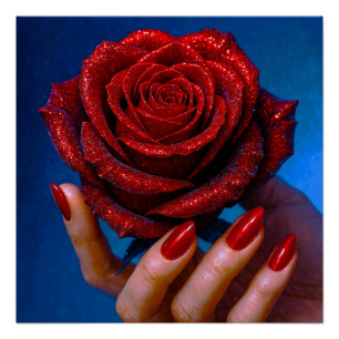 Poster Rose rouge scintillante avec clous