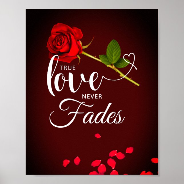 Poster Rose rouge Véritable amour ne s'estompe jamais (Devant)