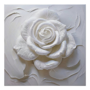 Poster Rose Sculptée - Blanc sur Blanc