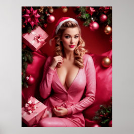 Poster Rose sexy Noël Pinup Lady