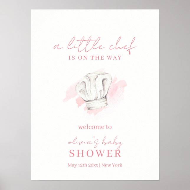 Poster Rose Simple Moderne Petit Chef Baby shower Accueil (Devant)